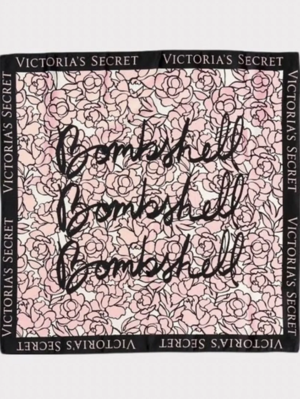Victoria's Secret Pink and Black Floral Logo Bombshell Silk Scarf